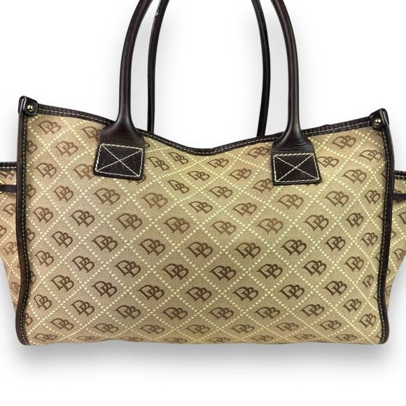 Dooney & Bourke Vintage 90s Signature Weekender Leather Canvas Tote Tan Brown - Picture 5 of 12